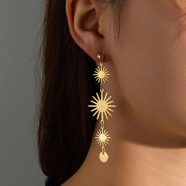 Vintage sunflower stainless steel dangle earrings long earrings