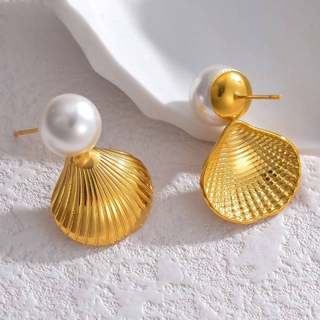 Ocean series pearl shell stainless steel earrings