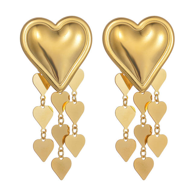 Chunky heart chain tassel stainless steel earrings