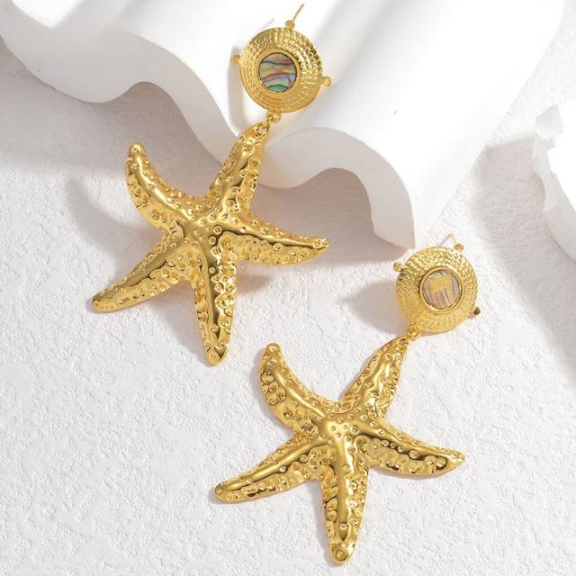 Chunky hot sale hammer pattern starfish stainless steel earrings