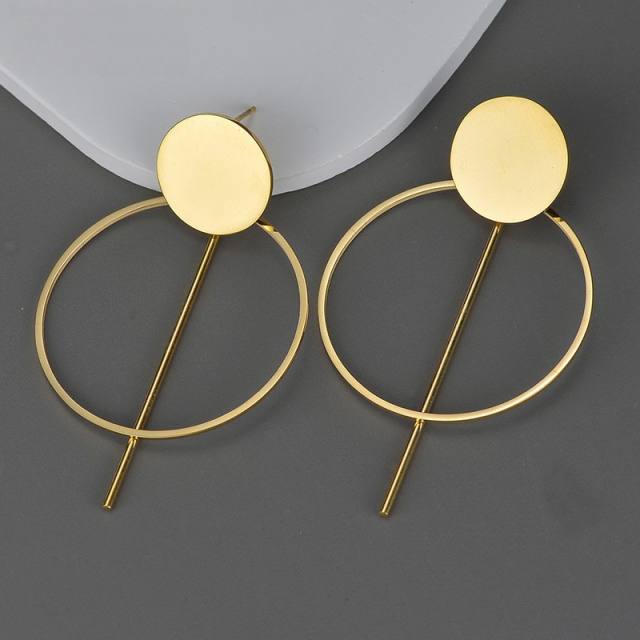 Geometric circle bar stainless steel earrings