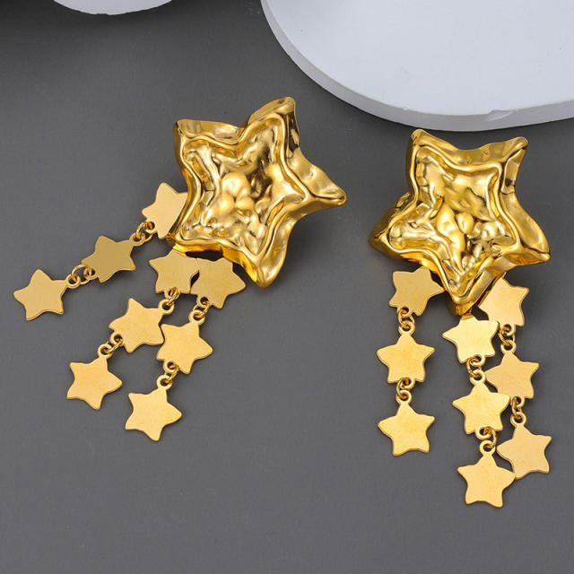 Personality chunky star chain tassel stainless steel earrings
