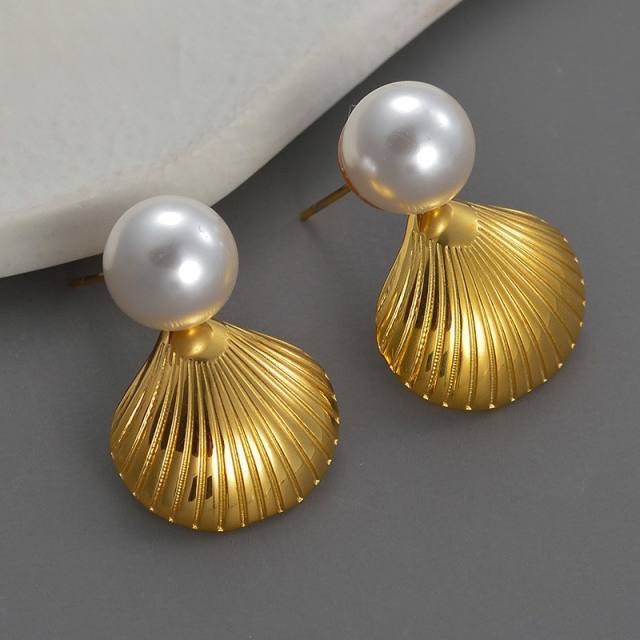 Ocean series pearl shell stainless steel earrings