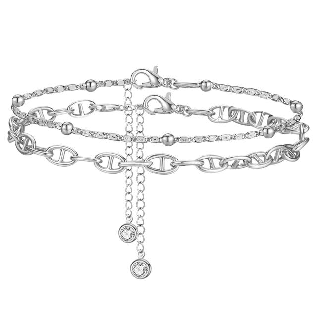 Hot sale easy match two layer stainless steel anklet