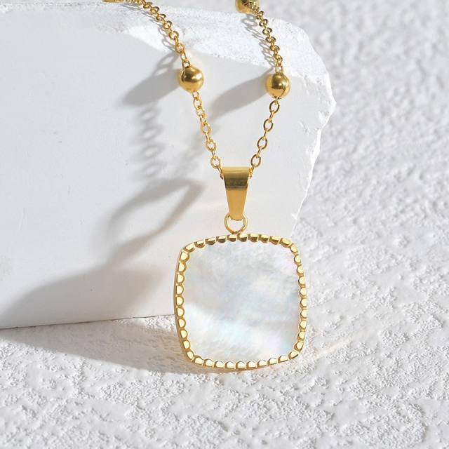 Chic mother shell square pendant dainty stainless steel necklace