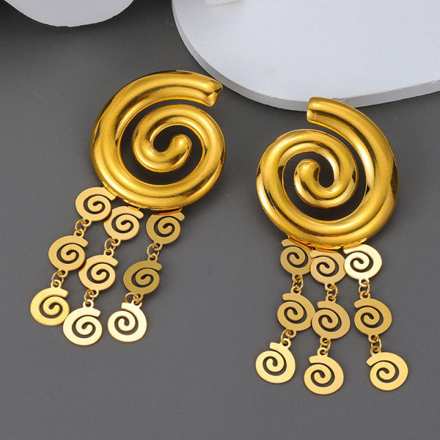 Vintage chain tassel sprial shape stainless steel dangle earrings chunky earrings