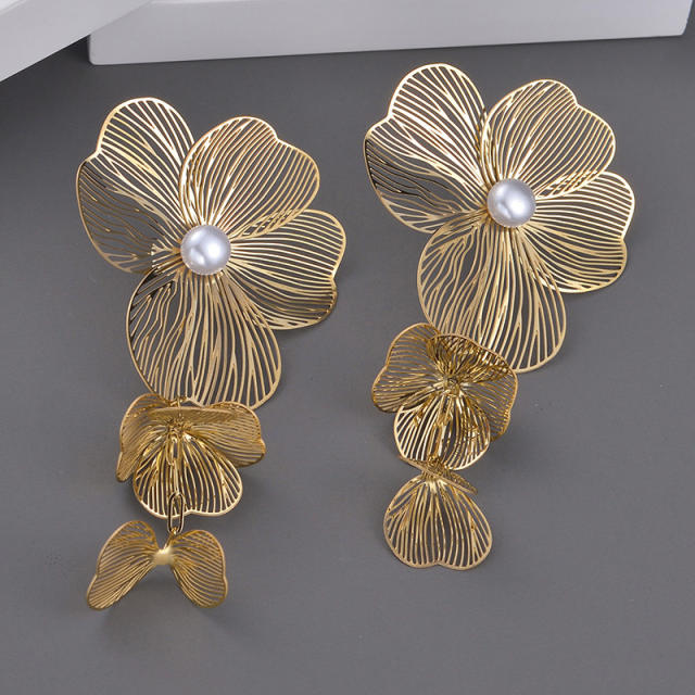 Chunky bloom flower stainless steel earrings