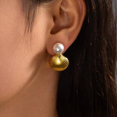 Ocean series pearl shell stainless steel earrings