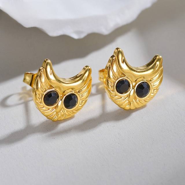 Cute owl stainless steel studs earrings