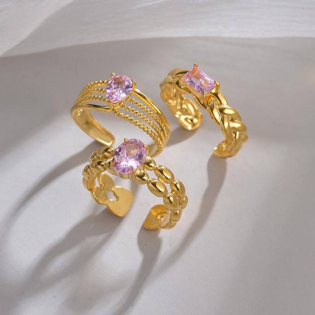 Sweet pink cubic zircon statement stainless steel finger rings collection