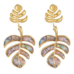 Chunky ocean beach trend palm leaf starfish stainless steel dangle earrings