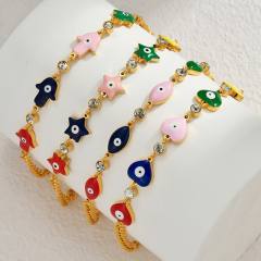 Boho color enamel evil eye hasma hand stainless steel bracelet