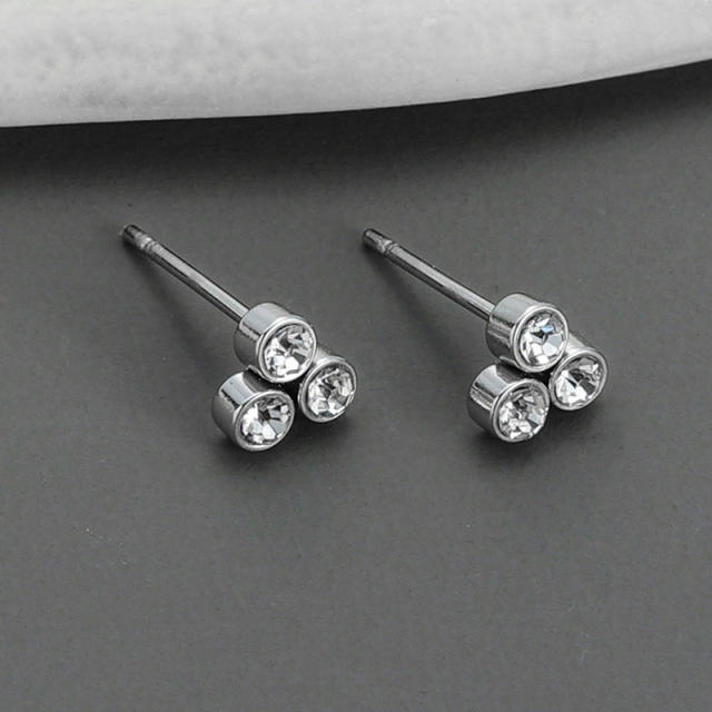 Chic easy match silver color diamond stainless steel studs earrings