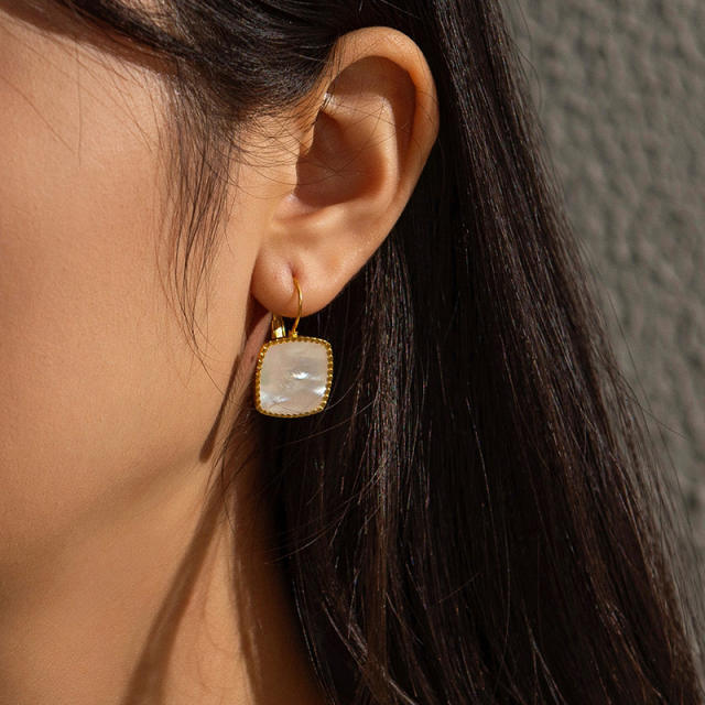 Elegant mother shell square stainless steel earrings
