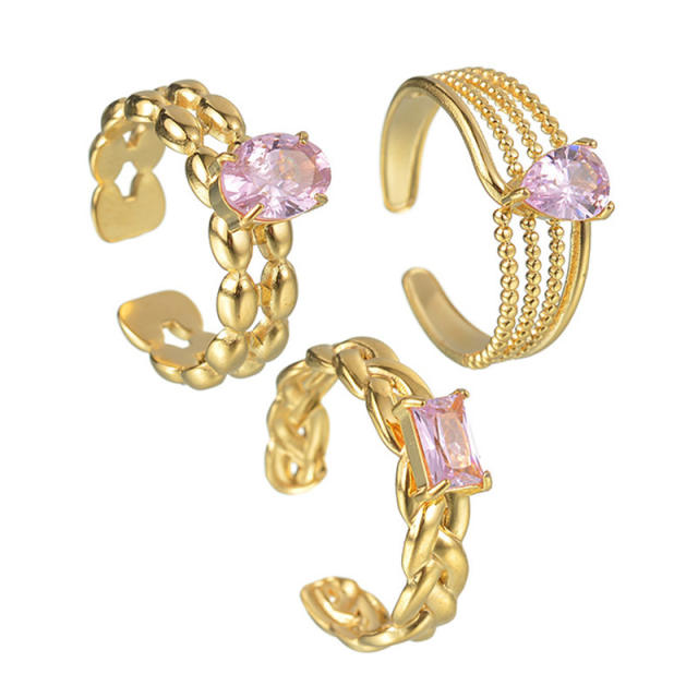 Sweet pink cubic zircon statement stainless steel finger rings collection