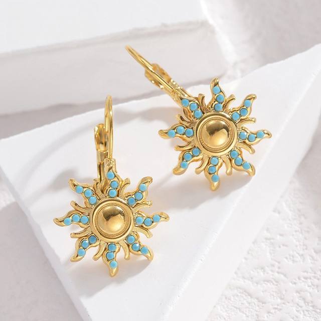 Vintage turquoise bead sun stainless steel earrings