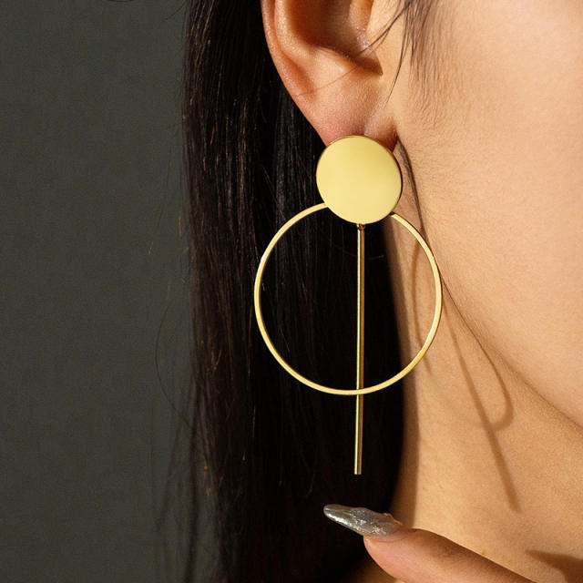 Geometric circle bar stainless steel earrings