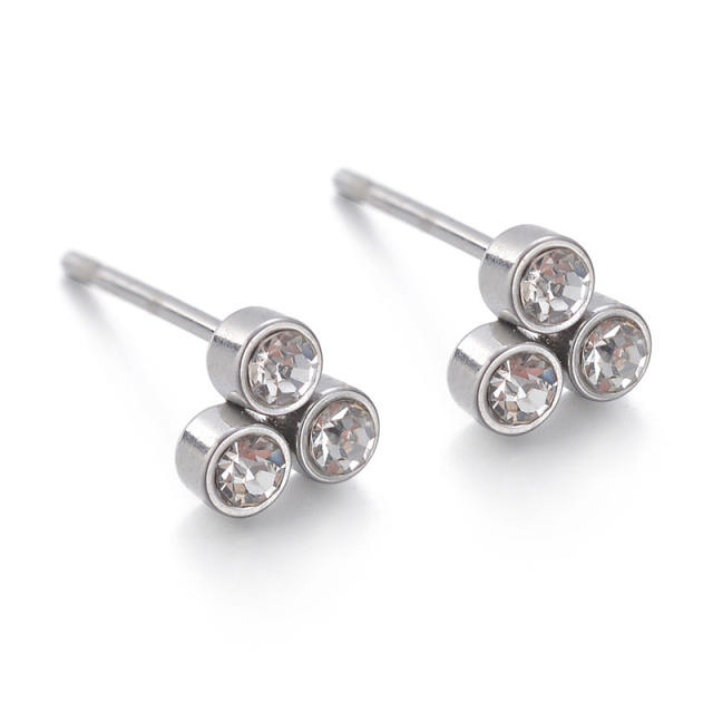 Chic easy match silver color diamond stainless steel studs earrings