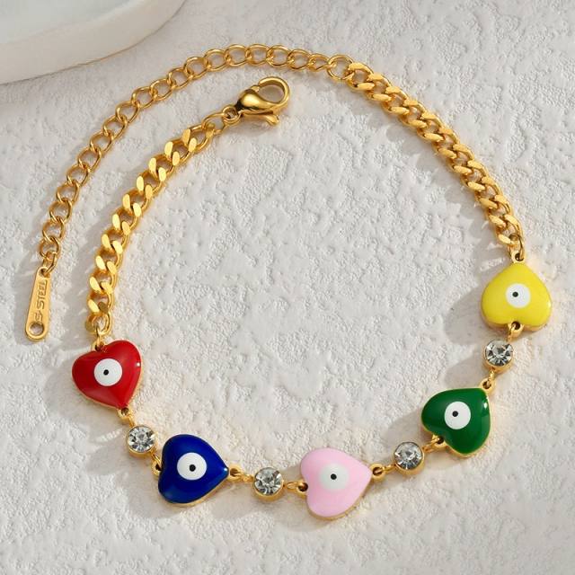 Boho color enamel evil eye hasma hand stainless steel bracelet