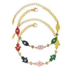 Boho color enamel evil eye hasma hand stainless steel bracelet