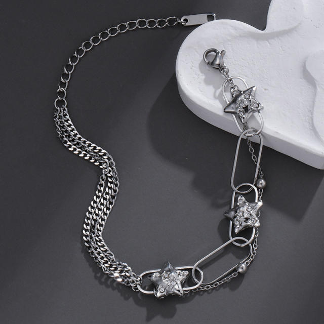 Delicate diamond star stainless steel chain bracelet