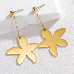 Concise flower dangle stainless steel earrings
