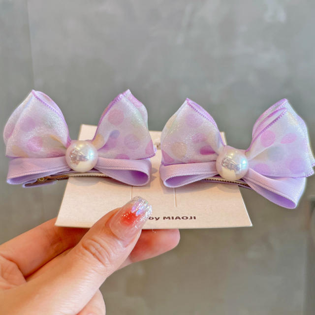 Elegant pearl bead bow hair clips for kids