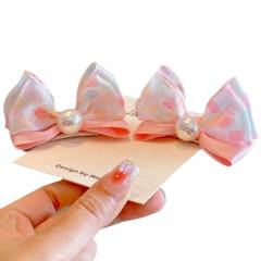 Elegant pearl bead bow hair clips for kids