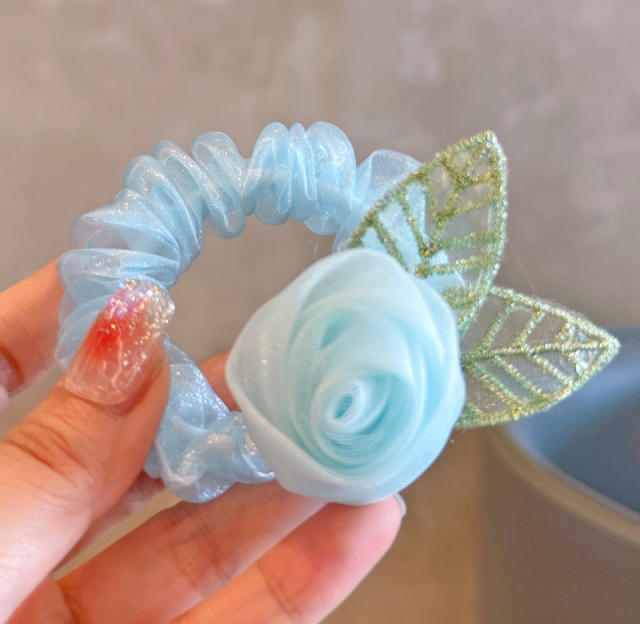 Spring fabric rose flower hair clips scrunchies hair ties for kids