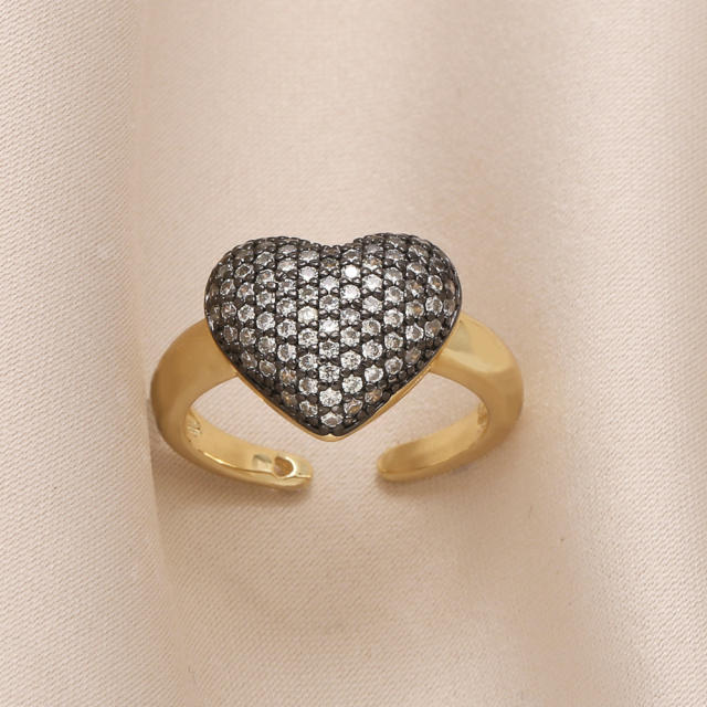 Luxury full diamond colorful heart gold plated copper finger rings