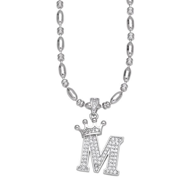 Hiphop diamond initial letter pendant copper necklace