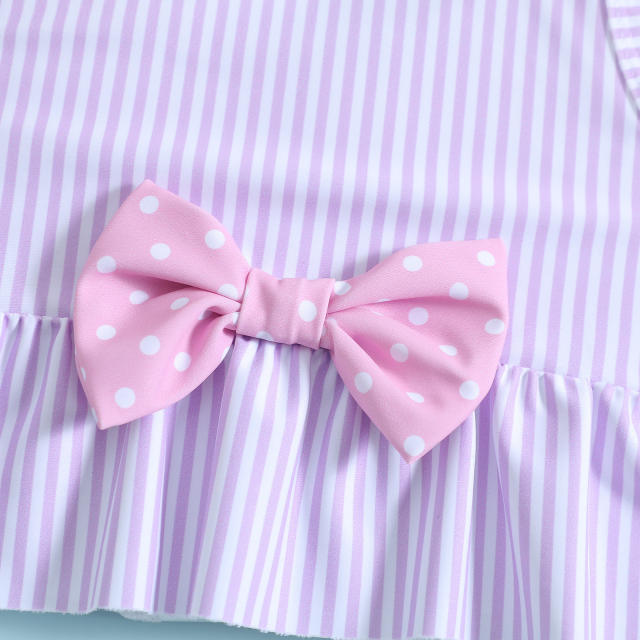 Sweet pink color striped polka dots two piece swimsuit for kids