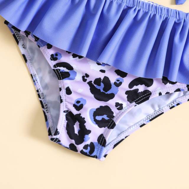 Popular leopard grain purple color two piece swimsuit for kids