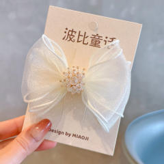 Spring design pink white bow snap hair clips for kids
