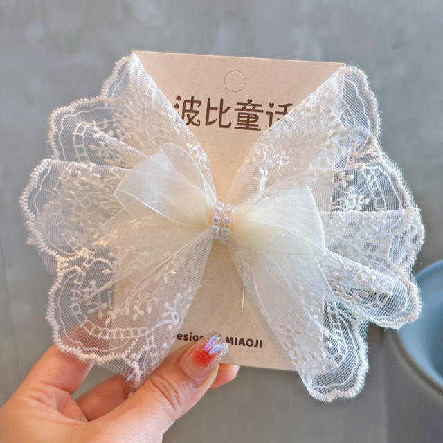 Spring design lace bow hair clips for kids