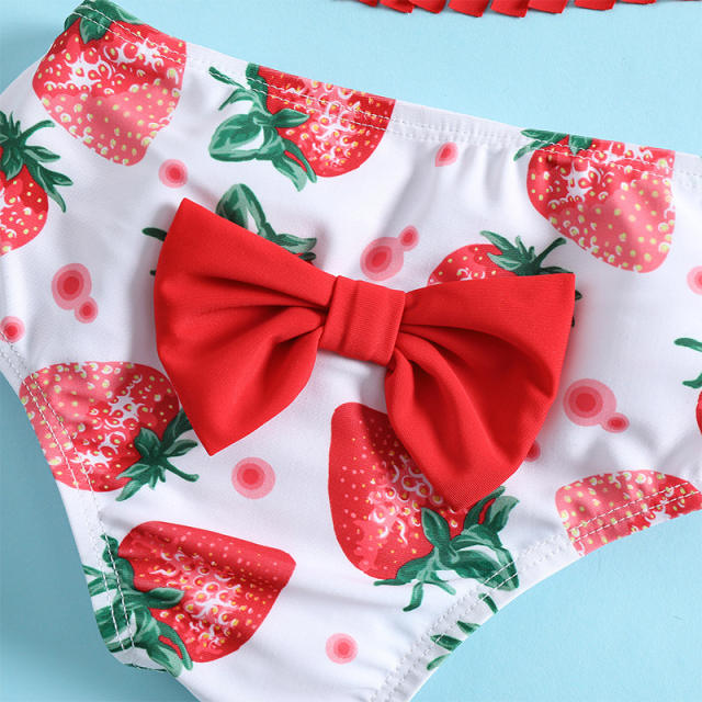 Cute red color strawberry pattern two piece swimsuit