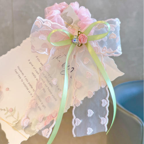 Spring rose flower lace scrunchies for kids