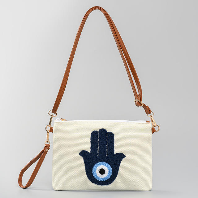Boho blue evil eye pattern canvas crossbody bag