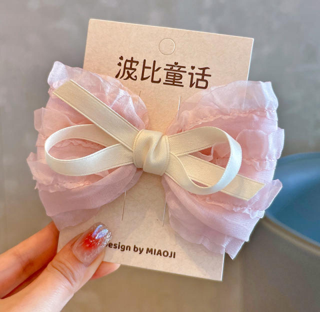 Korean fashion sweet pink bow hair clips for kids