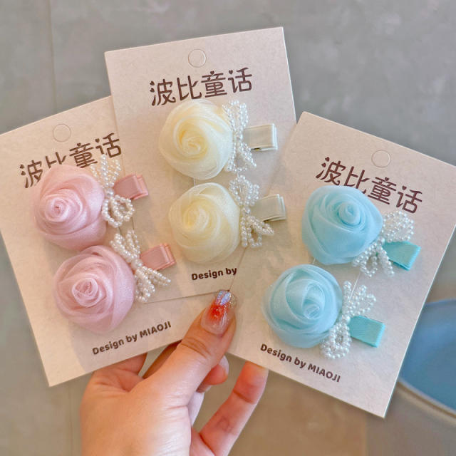 Spring fabric rose flower hair clips for kids