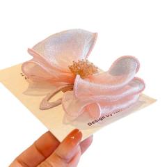 Spring design pink white bow snap hair clips for kids