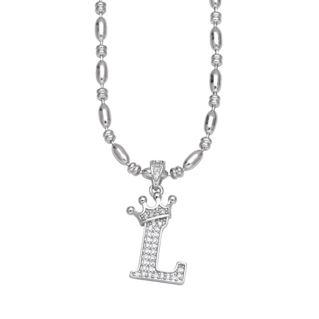 Hiphop diamond initial letter pendant copper necklace