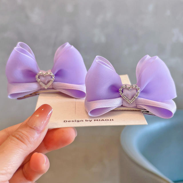 Spring plain color bow hair clips for kids