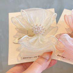 Spring design pink white bow snap hair clips for kids