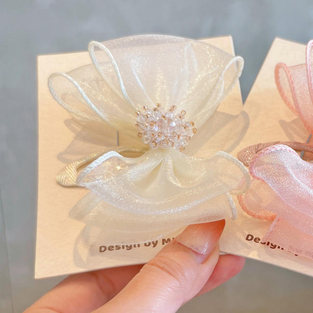Spring design pink white bow snap hair clips for kids