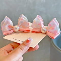 Elegant pearl bead bow hair clips for kids