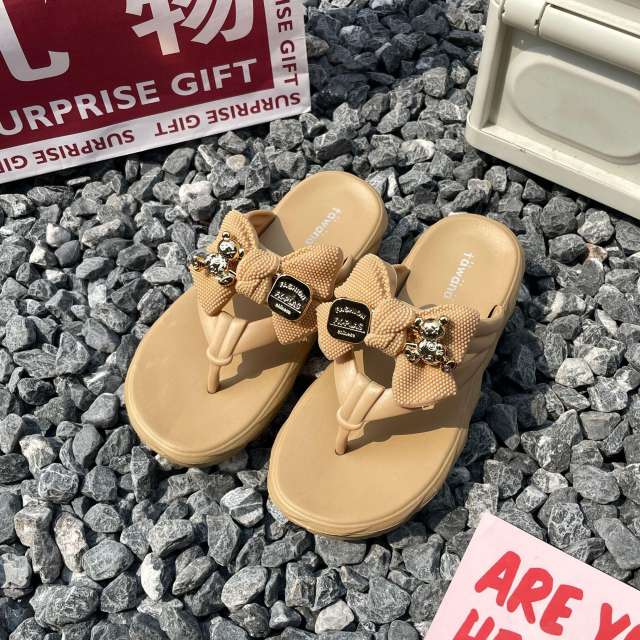 summer candy color EVA material bow flip flops slippers