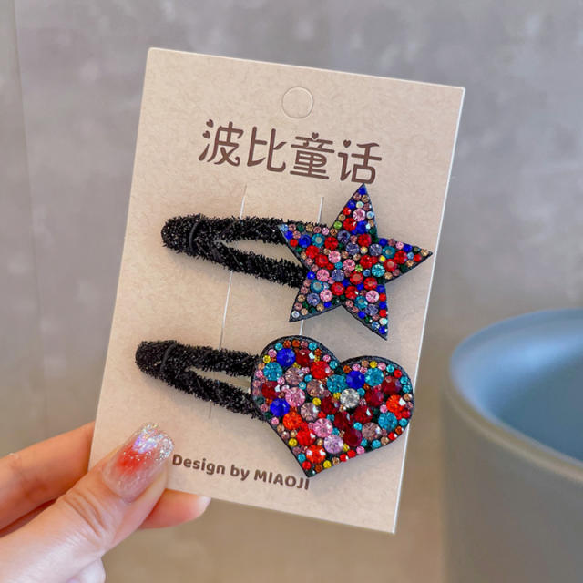 Delicate colorful diamond star heart snap hair clips for kids