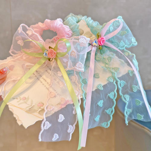 Spring rose flower lace scrunchies for kids