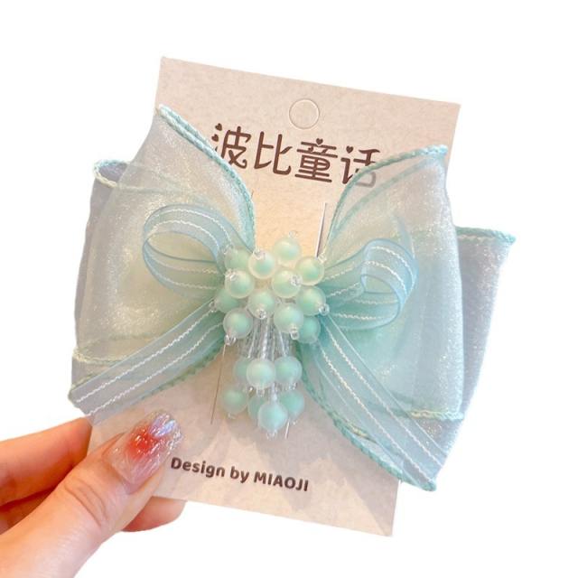 Spring colorful bead cute bow hair clips for kids